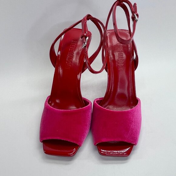 Steve Madden Lilac Pink Velvet Heels Size 7.5 Stiletto Ankle Strap High Heel - Picture 8 of 16
